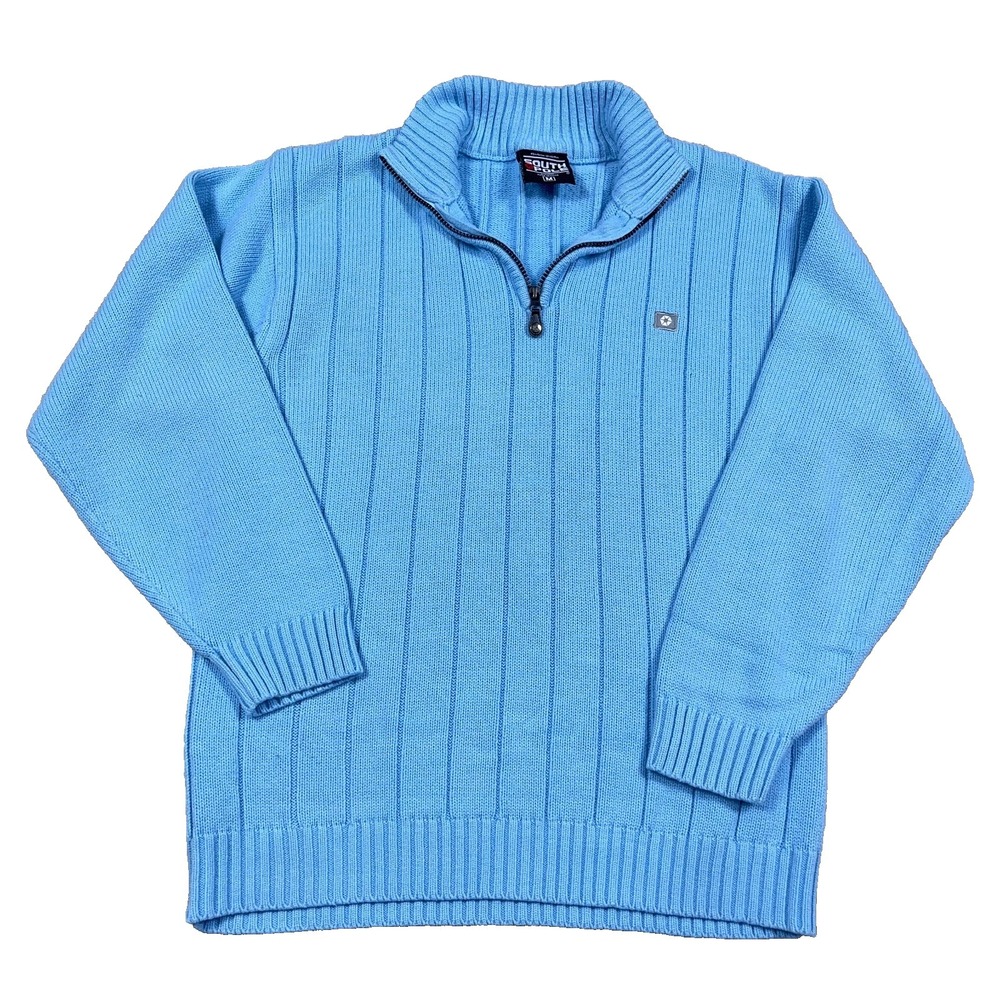 Vintage Southpole Sweater Men Medium Light Blue Pullover Quarter Zip Chunky Knit